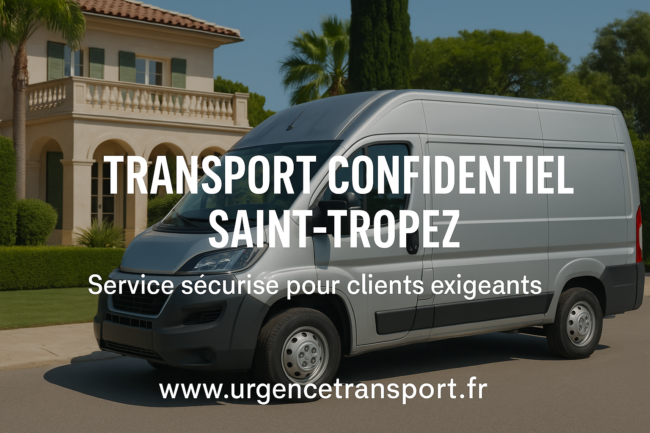 Fourgon de transport confidentiel stationné devant une villa de luxe à Saint-Tropez – Service discret pour clients exigeants