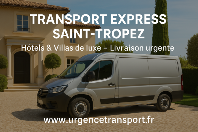 Fourgon de transport express devant une villa de luxe à Saint-Tropez – Livraison urgente pour hôtels et propriétés privées