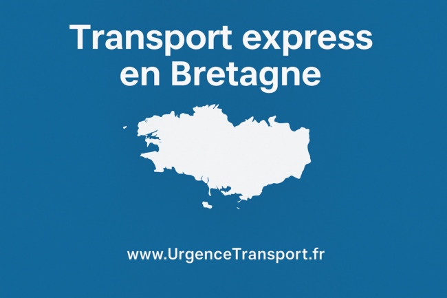 Transport express Bretagne avec camion et texte UrgenceTransport.fr